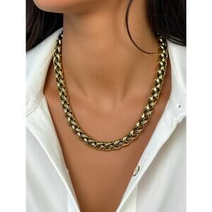 Vintage Monet Heavy Gold Tone Braided Chain Necklace Signed 18"